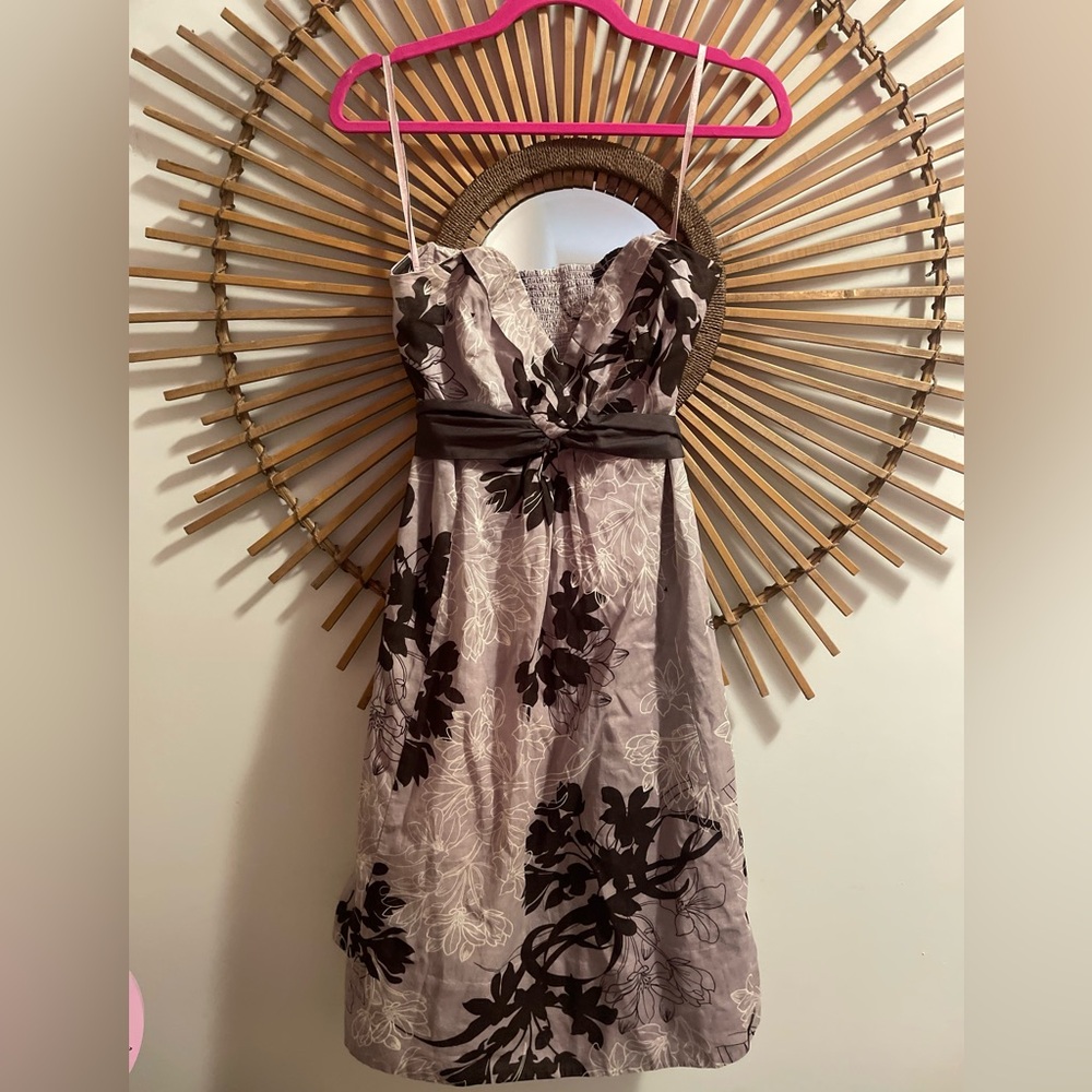 Anthropologie Moulinette Soeurs Strapless Lavender Printed Dress w/ sash Sz4